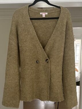 JOE FRESH - Yellow Green Boucle Cozy Double-Breasted Cardigan - Size XL